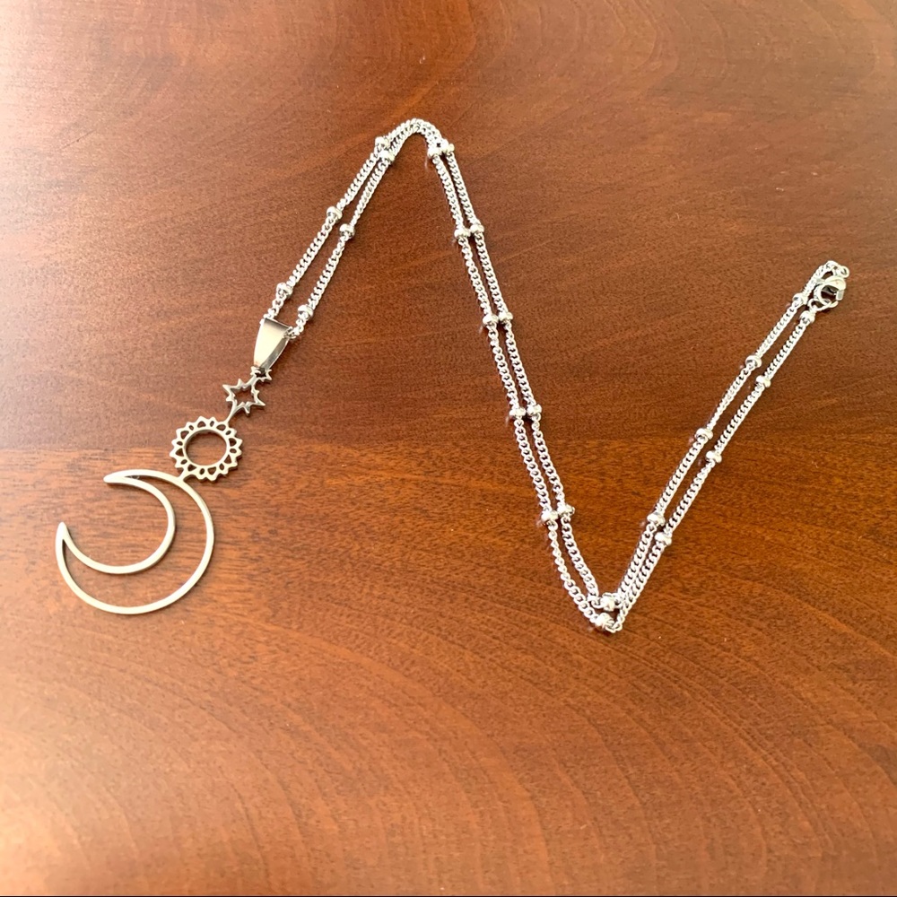 Crescent sun moon pentagram necklace